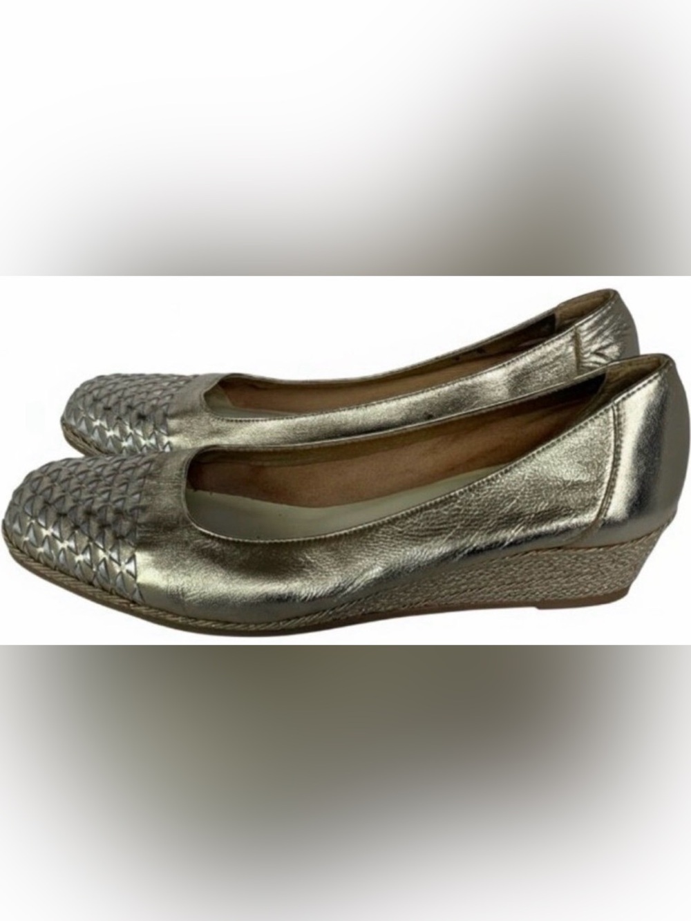 Merucci Gold Metallic Woven Wedge Flats Made in Italy SZ 9